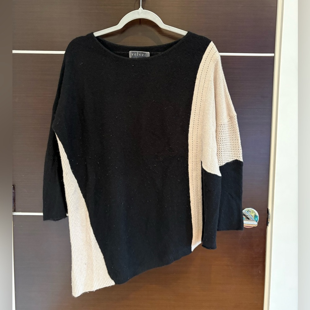 Velvet Black and Cream Colorblock Sweater